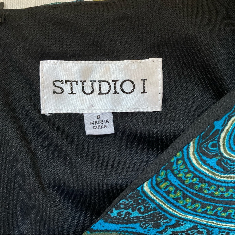 Studio I Paisley Midi Dress Blue  Green Sleeveless Empire Waist Pleated Sz 8 - Picture 12 of 16